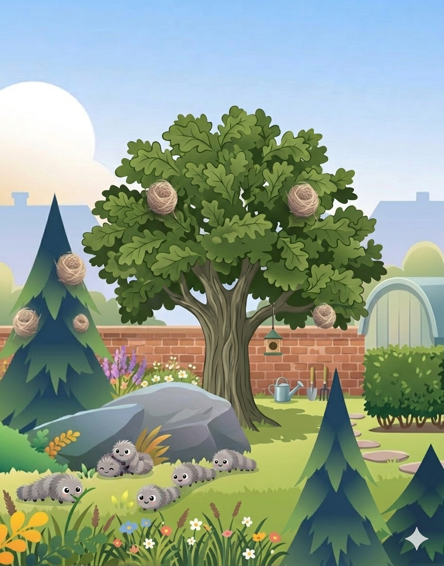 llustration einer gesunden Waldlandschaft für die fachgerechte Bekämpfung und Entfernung des Eichenprozessionsspinners in Berlin.